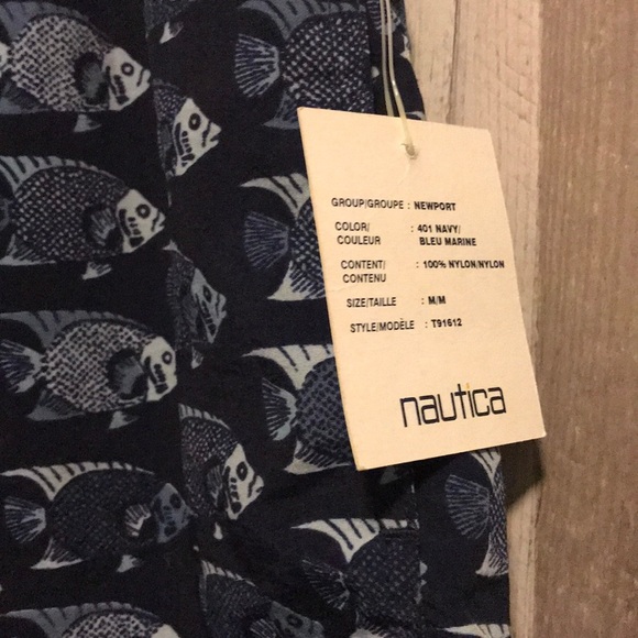 Nautica Fish Print Navy Blue Swim Trunks Medium - Picture 2 of 5
